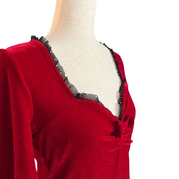 Sourpuss Velvet Vivienne Pinup Dress Women's Size M Med Mini Lace Trim 1245 vamp - Picture 7 of 14